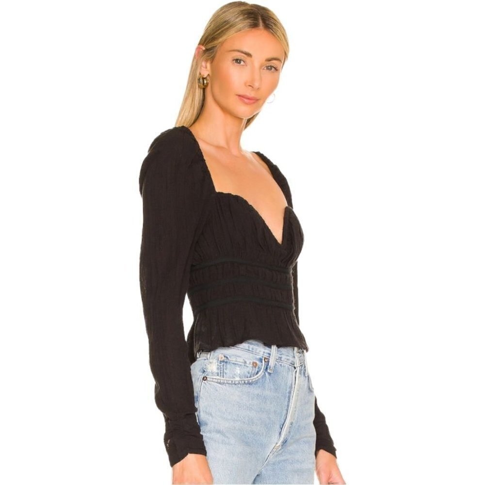 * NEW Free People Chloe Black Smocked Sweetheart Neckline Top Size XS